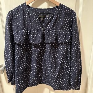 J Crew H6264 Cotton Silk Blend Navy Blue Top Blouse Tiny Cherries - Size Medium